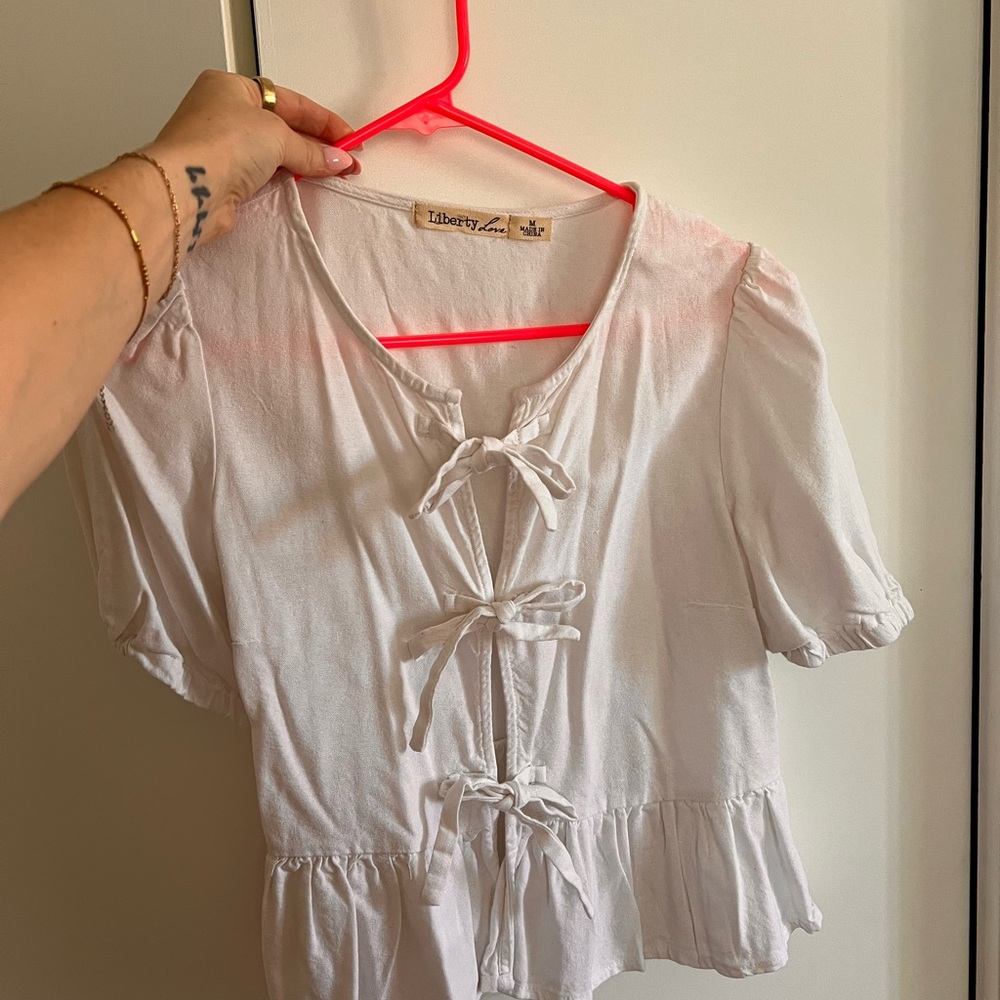 Liberty Love White Peplum Blouse with Tie Front